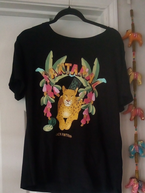 FARM Rio Tops - FARM RIO Black Tee with Yellow Leopard and Pink Floral Graphics